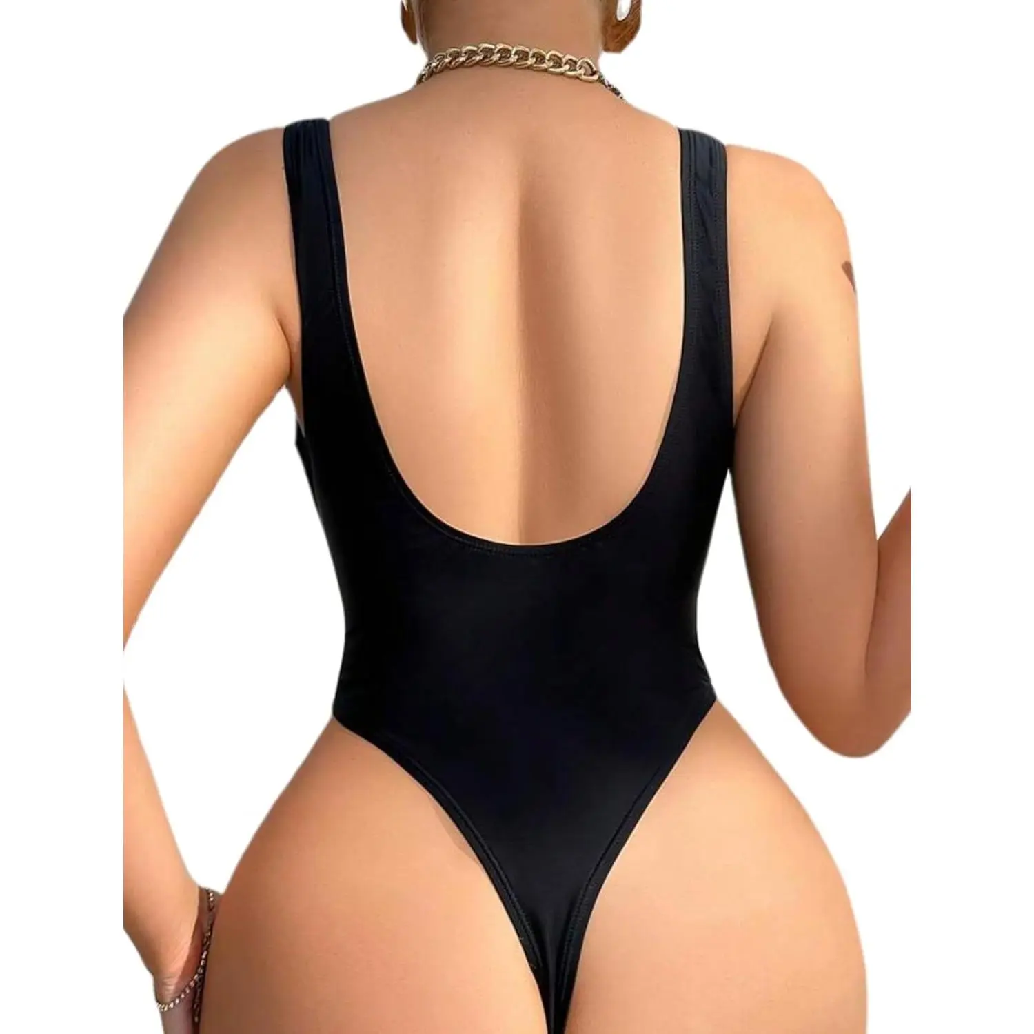 Sexy One Piece Swimsuit for Women Deep V-Neck Backless High Cut Thong Bottom Open Back Bathing Suit