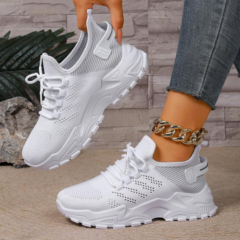 Women's Lightweight Work Sneakers - Breathable Flyknit Mesh Casual Walking Shoes, Thick Shock-Absorbing Anti-Slip Sole, Ergonomic Comfort Trainers for Office Commute & All-Season Wear