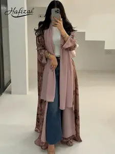 Hafizah Summer Modest Fashion Women's Chiffon Printed Two-Piece Set with Headscarf, Hijab Set, Islamic Clothing Set, Loose-Fitting Outerwear for All Seasons