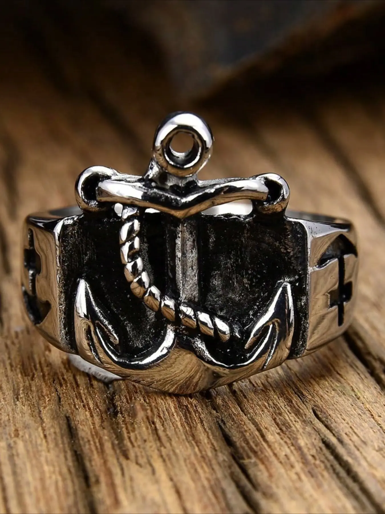 1pc Fashion Creative Ship Anchor Pirate Ring, Personalized Punk Style Men's Jewelry Gift