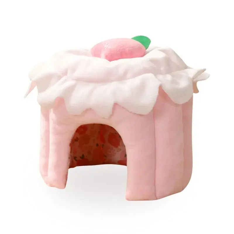 Cake-Shape Strawberry Hamster House Bed, Soft Fleece Warm Shelter for Small Animals, Pet Supplies Small Animal Houses & Habitats
