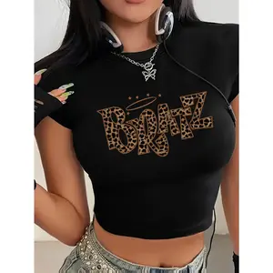 Interesting Print Cropped Women's T-shirt, Lightweight And Breathable, Fashionable And Trendy, Comfortable And Fit, Local Shipping