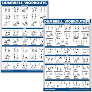2 Pack Dumbbell Workout Exercise Poster - Volume 1 & 2 - LAMINATED 18" x 24"