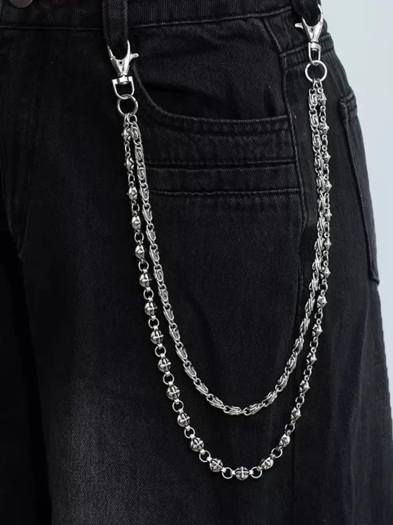 Punk Rock Metal Waist Chain, Unisex Hip Hop Jewelry Gift Pendant, Large Ring Wallet Keychain, Denim Jeans Accessory, Boho Style