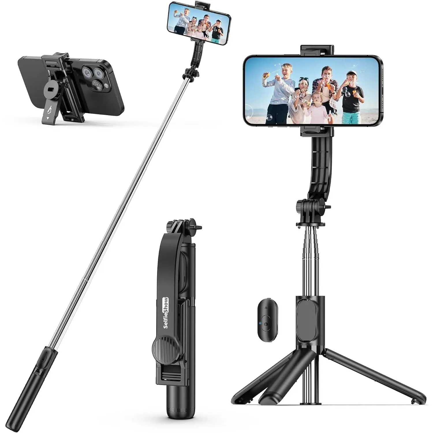 Show Stick, Extendable Stick Tripod with Wireless Remote and Tripod Stand, Portable, Lightweight, Compatible with iPhone 17 16 15 14 13 12 Pro Xs Max/Samsung Smartphone and More