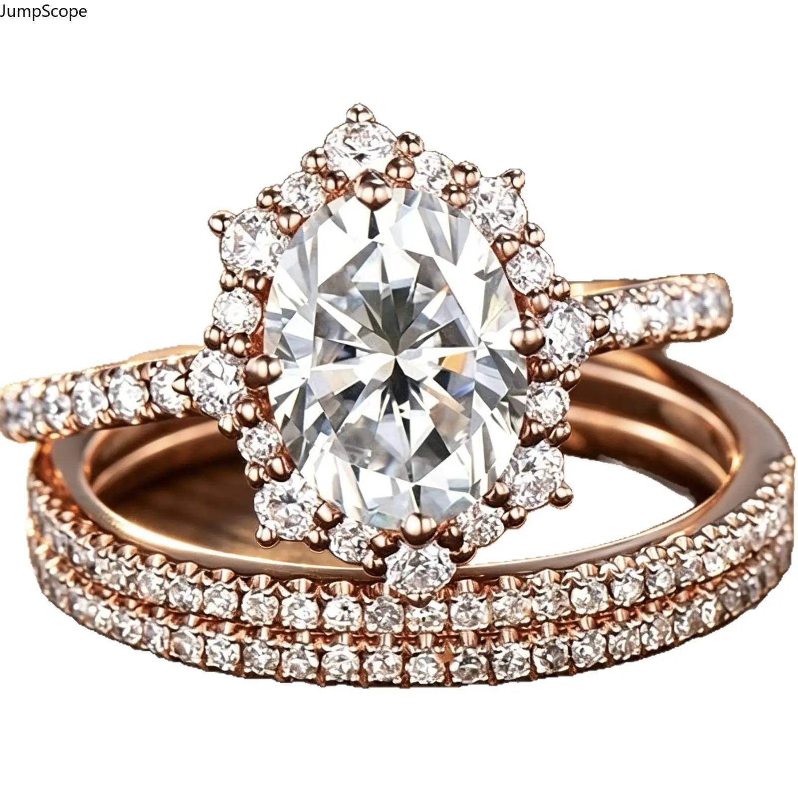 New 3Pcs Rose Gold Oval CZ Halo Ring Set For Women, European Full Pave Stackable Bridal Wedding Bands Proposal Valentine Birthday Gift For Her