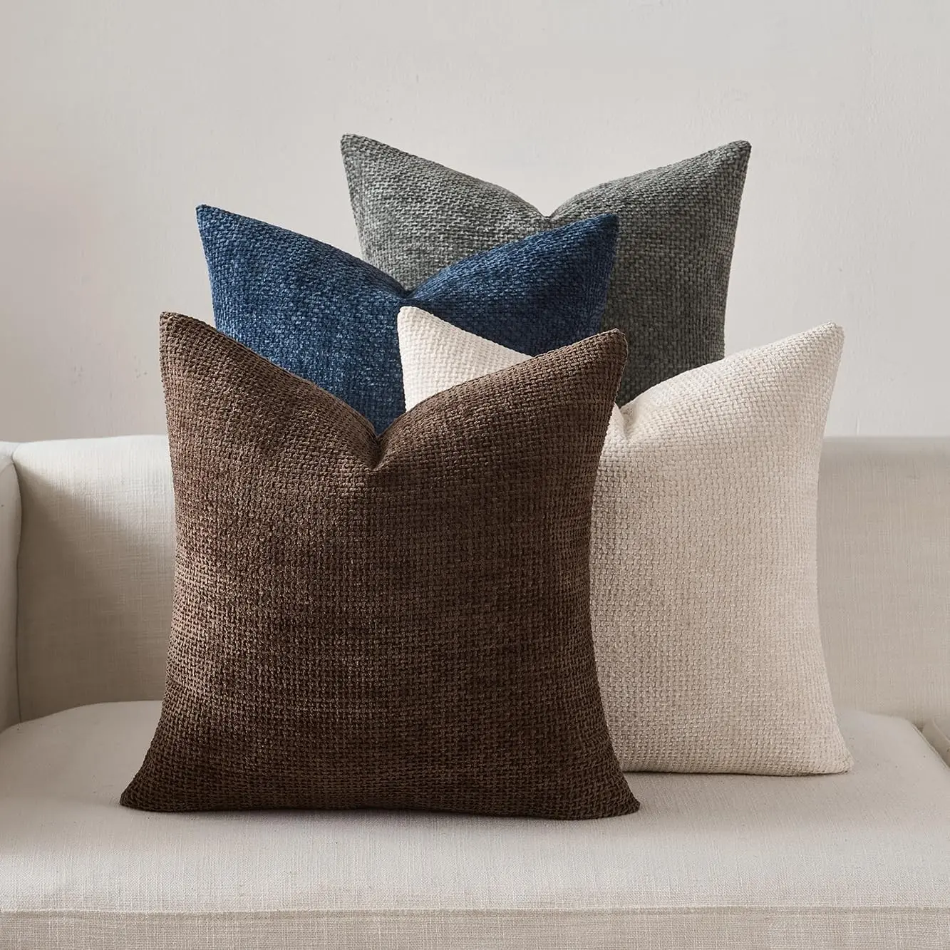 Pack of 4 Couch Throw Pillow Covers 18x18 Inch Neutral Soft Decorative Pillow Covers Farmhouse Boho Cushion Covers for Modern Farmhouse Home Decor Sofa Bedroom Living Room