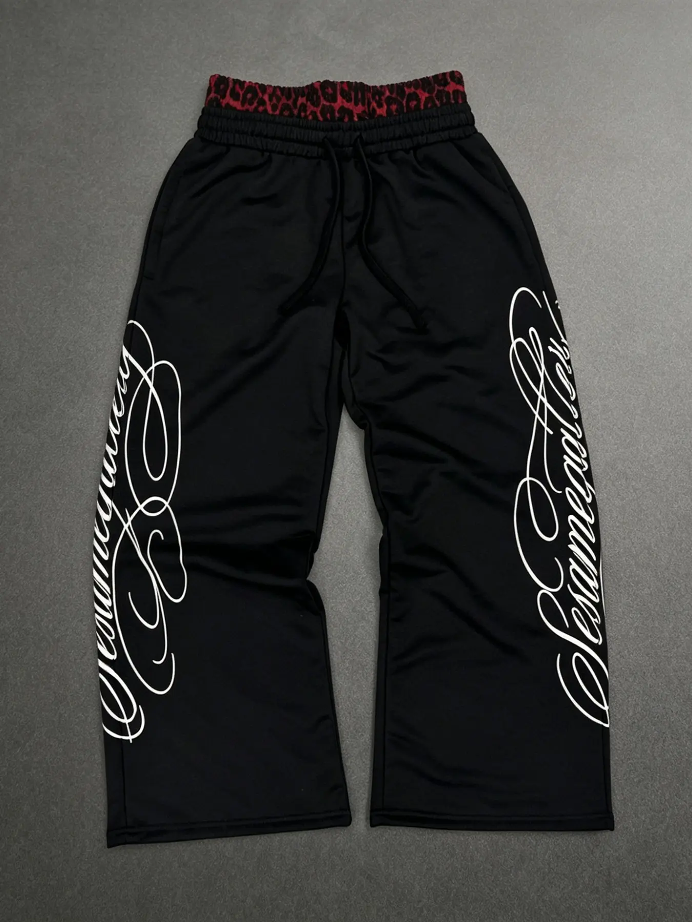 Y2K Retro Leopard Print Joggers, Gothic Style Side Print Wide Leg Pants, Loose Drawstring Waist Hip Hop Streetwear, Unisex Daily Wear Long Pants