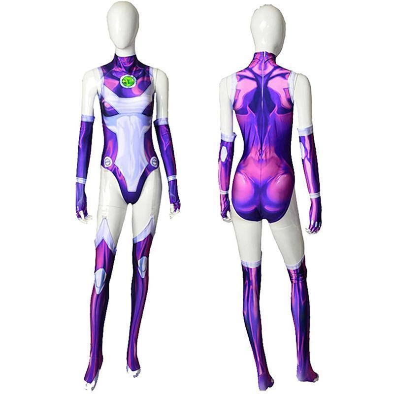 Anime Starfire Superhero Jumpsuit Zentai Bodysuit Halloween Cosplay Costume Sexy Women Carnival Party Outfits