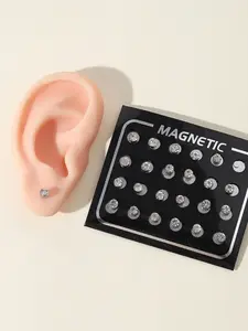 1 Set 12 Pairs Rhinestone Magnetic Ear Cuffs, No Piercing Required, Iron Attraction Earrings, Fashion Jewelry Accessories, Magnetic Stud Earrings