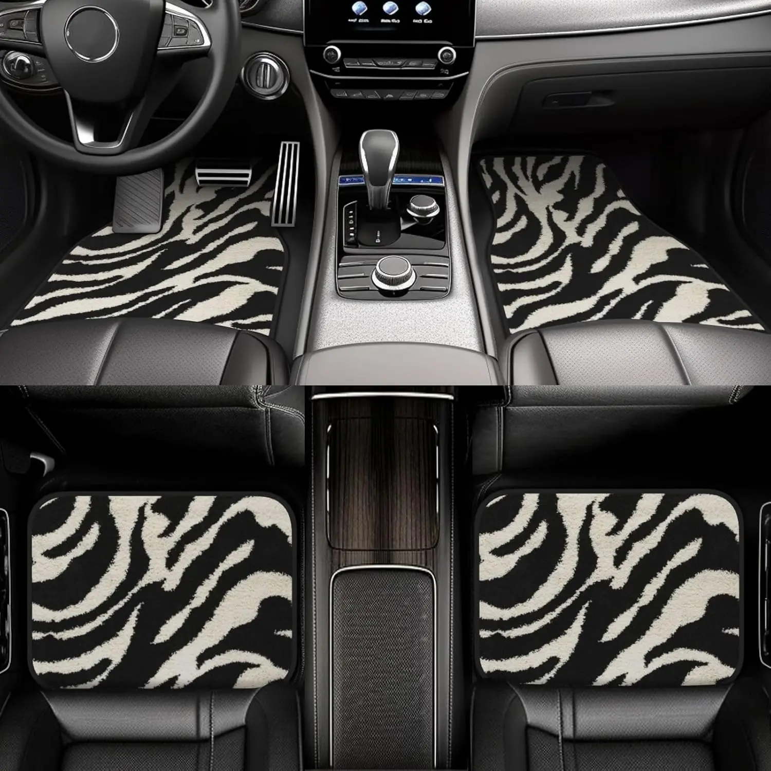 4pcs Zebra Animal Print Car Foot Mat Front And Rear Car Floor Foot Mat Soft Support for Walking, Immersed in The Leisurely Journey of Time