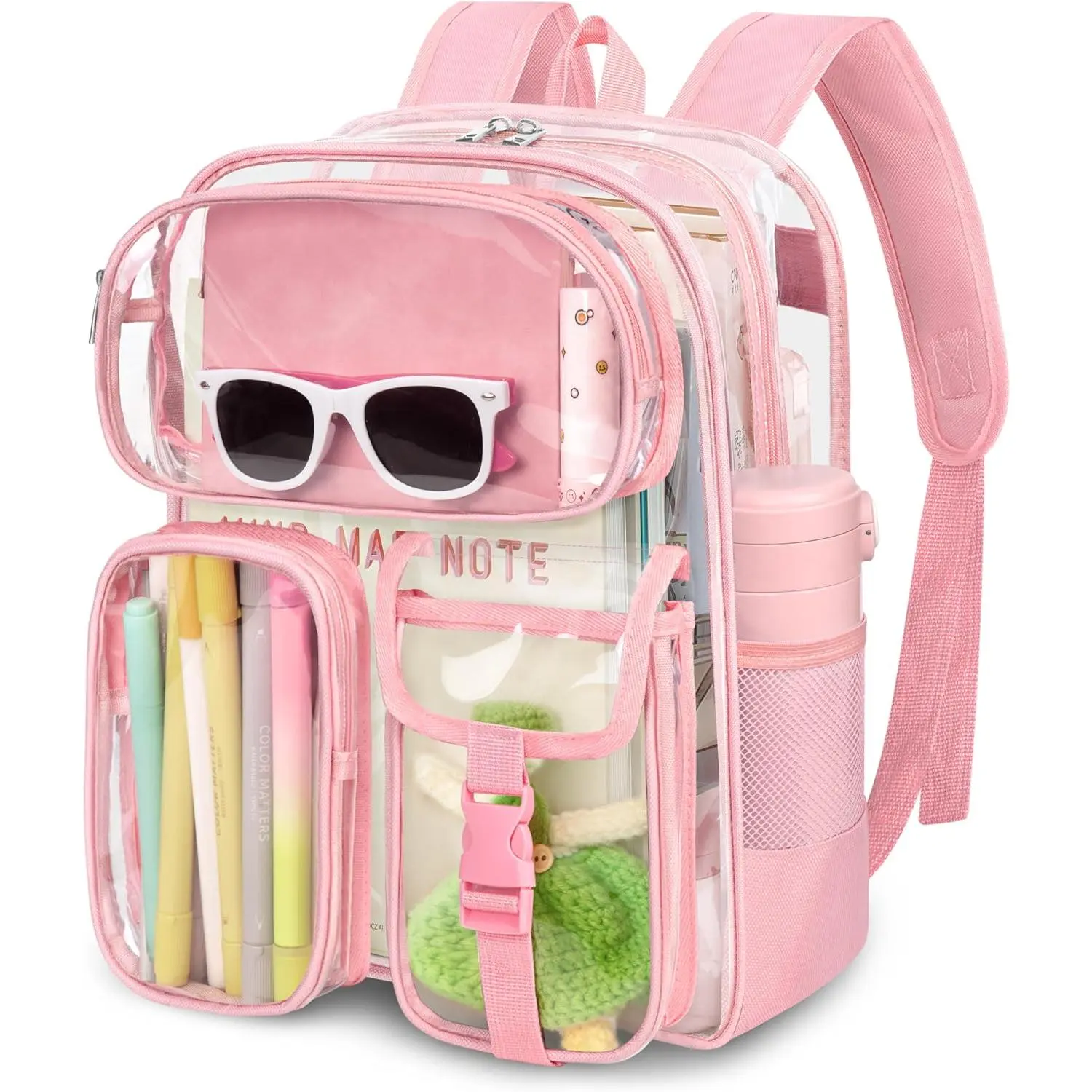 Clear Backpack for School 12 x 12 x 6, Heavy Duty PVC Transparent Bookbag | Reinforced Clear Bag for Stadium Events Girls Boys, Large Capacity Backpack for  College Work Travel -