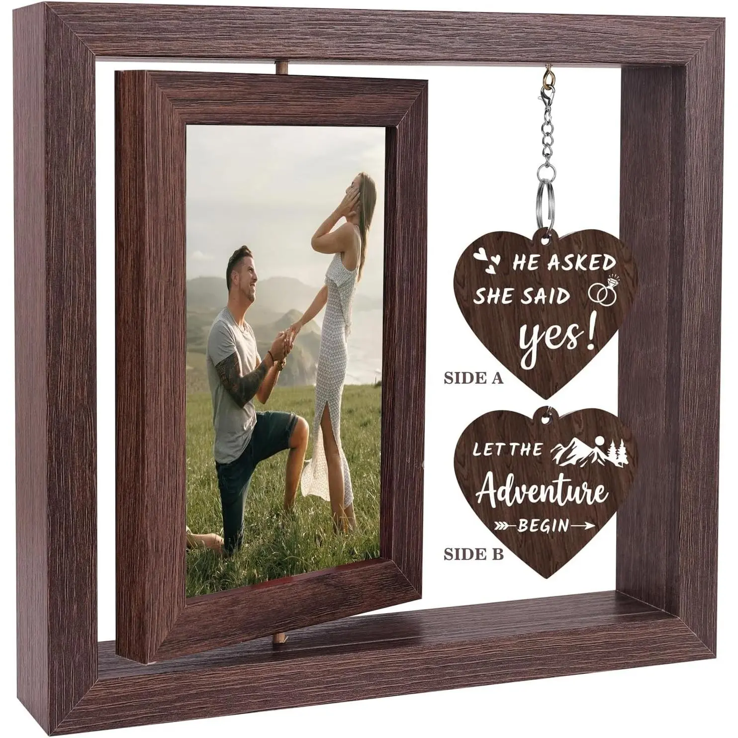 He Asked She Said Yes - Let the Adventure Begin Picture Frame, Engagement Gift for Couples Newly Engaged, Bride to Be Gift for Her, Displays Two 4x6 PhotosGift