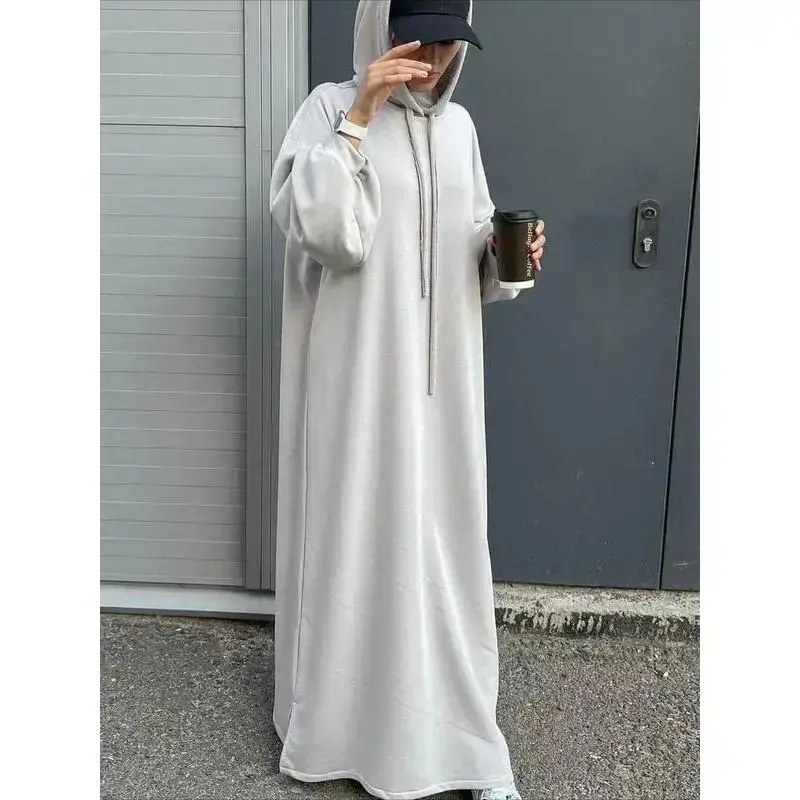 Muslim Women Hoodie Dress Long Robe Abaya Dubai Morocco Kaftan Eid Ramadan Hooded Dresses