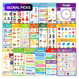 English Learning Theme Poster, 20pcs/set Cognitive Time, Fruits, Colors, Animals and Body Parts Educational Wall Posters, Visual Learning Tools for Home Decor and Classroom Wall Decoration, Classroom Supply Charts