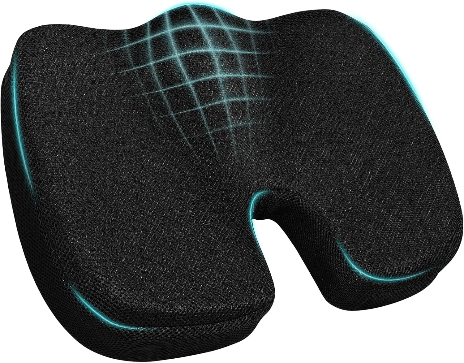 Ergonomic Seat Cushion with for Office Chair, Car Seat, Sciatica & Tailbone Relief, Non-Slip Cushion,Breathable Mesh Cover, Handle - Black