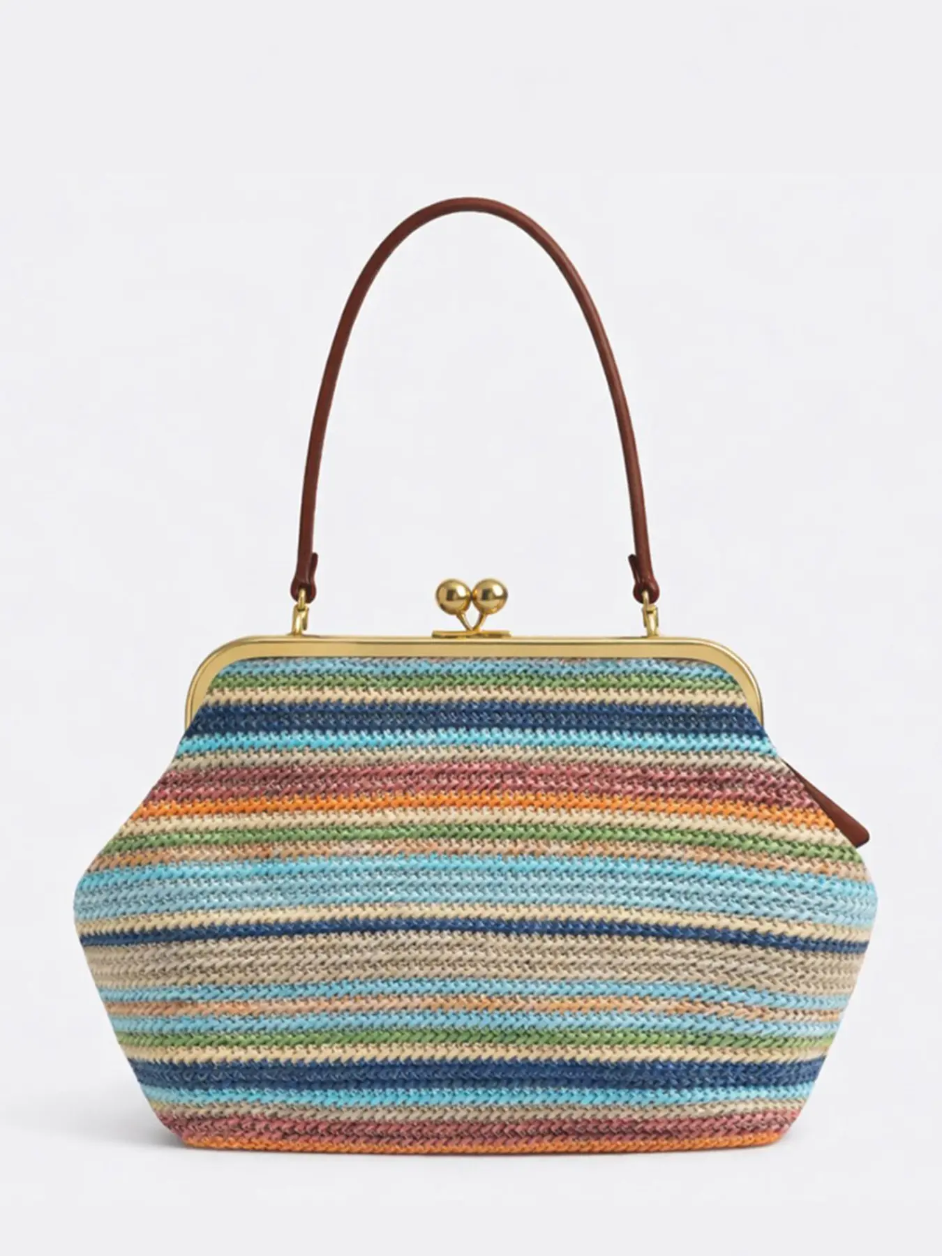 Casual minimalist retro rainbow striped tote bag, large capacity versatile and relaxed, fashionable and personalized straw woven crossbody shoulder bag, suitable for beach vacation, beach play, daily commuting.