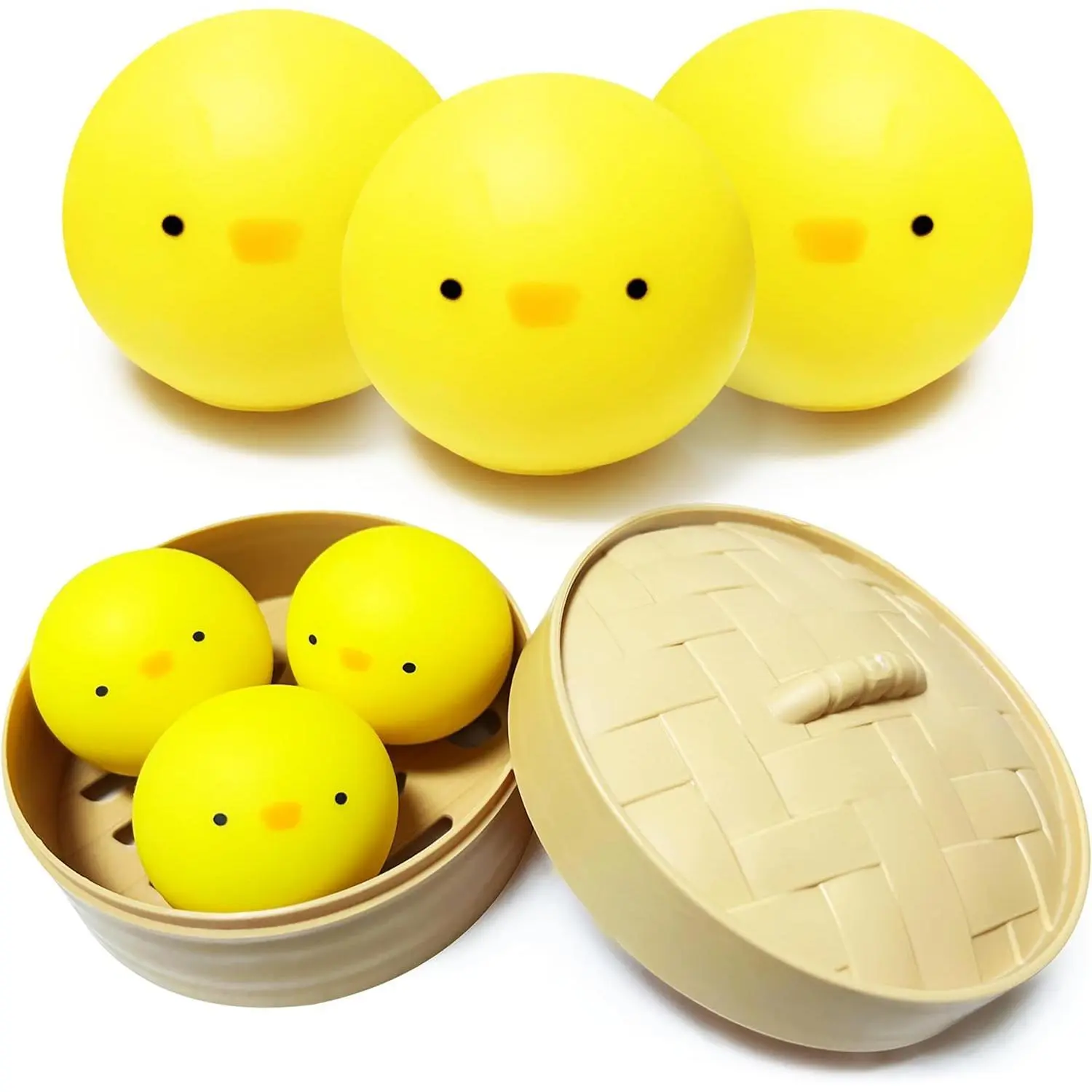 ZTATU Mini Chick Dumpling Squishies Fidget Toys (3-Pack) - BPA-Free Stress Reliever for Neurodivergent Kids, Oddly Satisfying Comics Themed Party Favors, Easter Basket Stuffers, Chicks