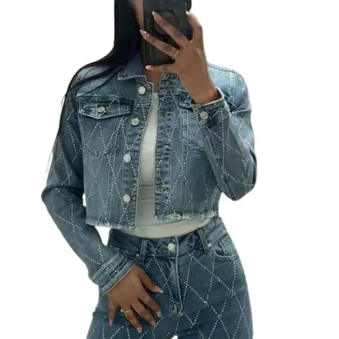 Diamond Jacket Shape Design Detail Rhinestone Women's Fashionable JACKET with Stylish Rhinestone Embellishments
