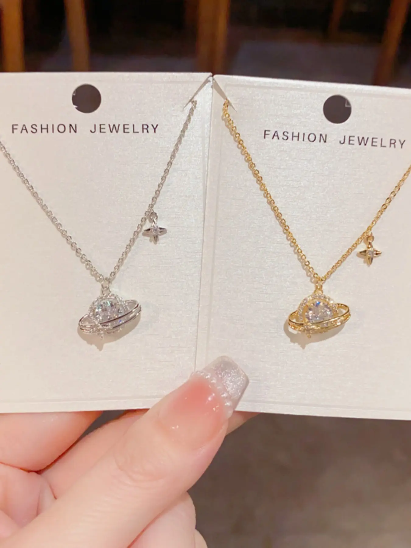 Elegant Zircon Star Planet Necklace, Minimalist Unique Design, Versatile Fashion Jewelry, Lockbone Chain, Korean Style