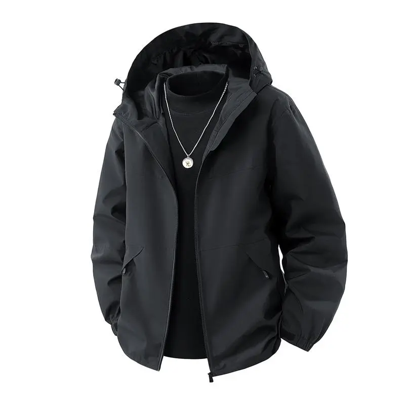 Men's Windproof Hoodie Coat - Menswear Long Sleeve Zip-Up Jacket with Color-Blocked Design, Zip Pockets, Adjustable Cuffs, Zippers for Hiking, Casual Layering (Tops), Coats, Plain, Stylish