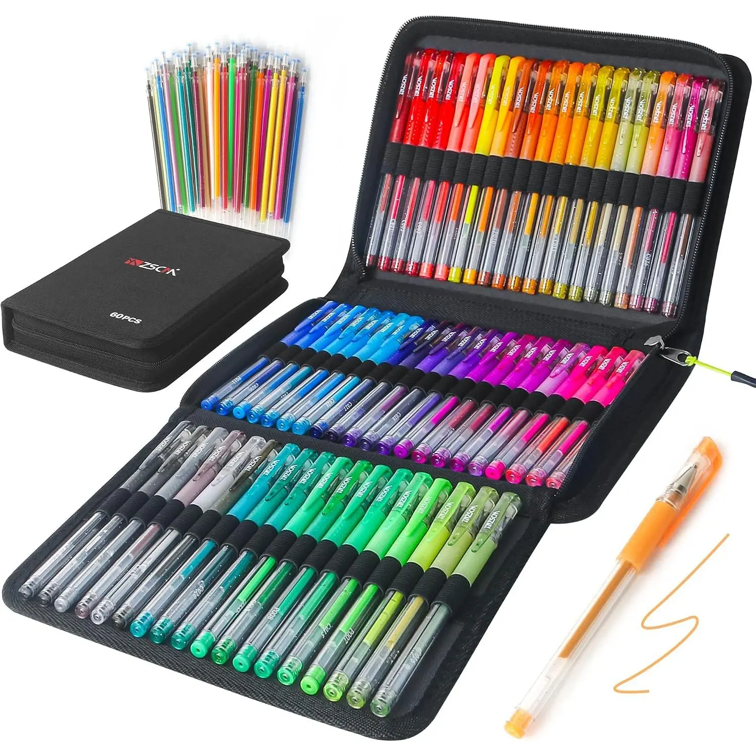 120 Pack Glitter Gel Pens Set,  60 Colors Glitter Pens With 60 Refills, Colored Gel Pen For Adults Coloring Books Drawing Journaling Scrapbook