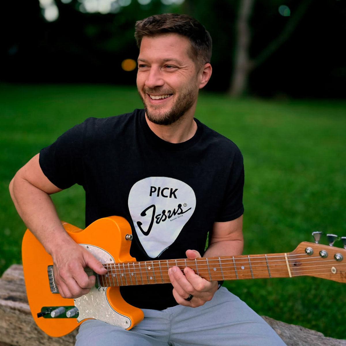 Kerusso Christian T-Shirt Pick Jesus Black Fitted Short Sleeve Crew Neck Casual Tee for Menswear Classic Fit 100% Preshrunk Cotton Kerusso Christian T-Shirt Pick Jesus Black Fitted Short Sleeve Crew Neck Casual Tee for Menswear Classic Fit 100% Preshrunk Cotton