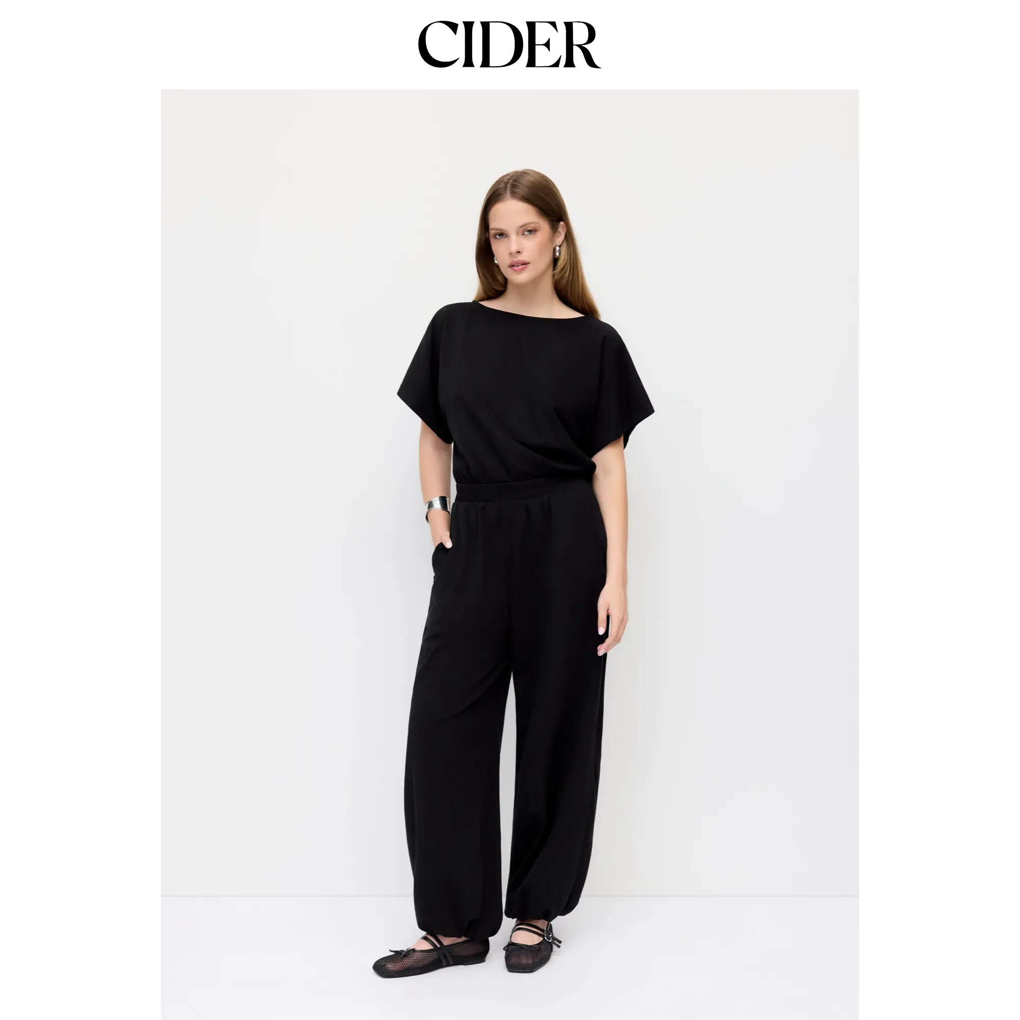 Cider Cotton-blend Boat Neck Short Sleeve Mid Rise Jogger Jumpsuit