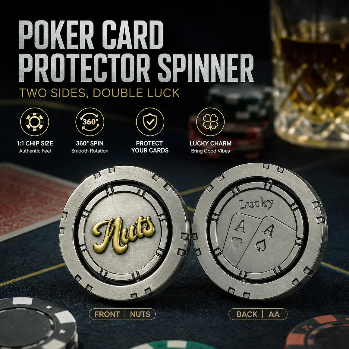 Lucky Poker Card Protector Spinner Metal Card Guard AA Nuts Poker Player Gift