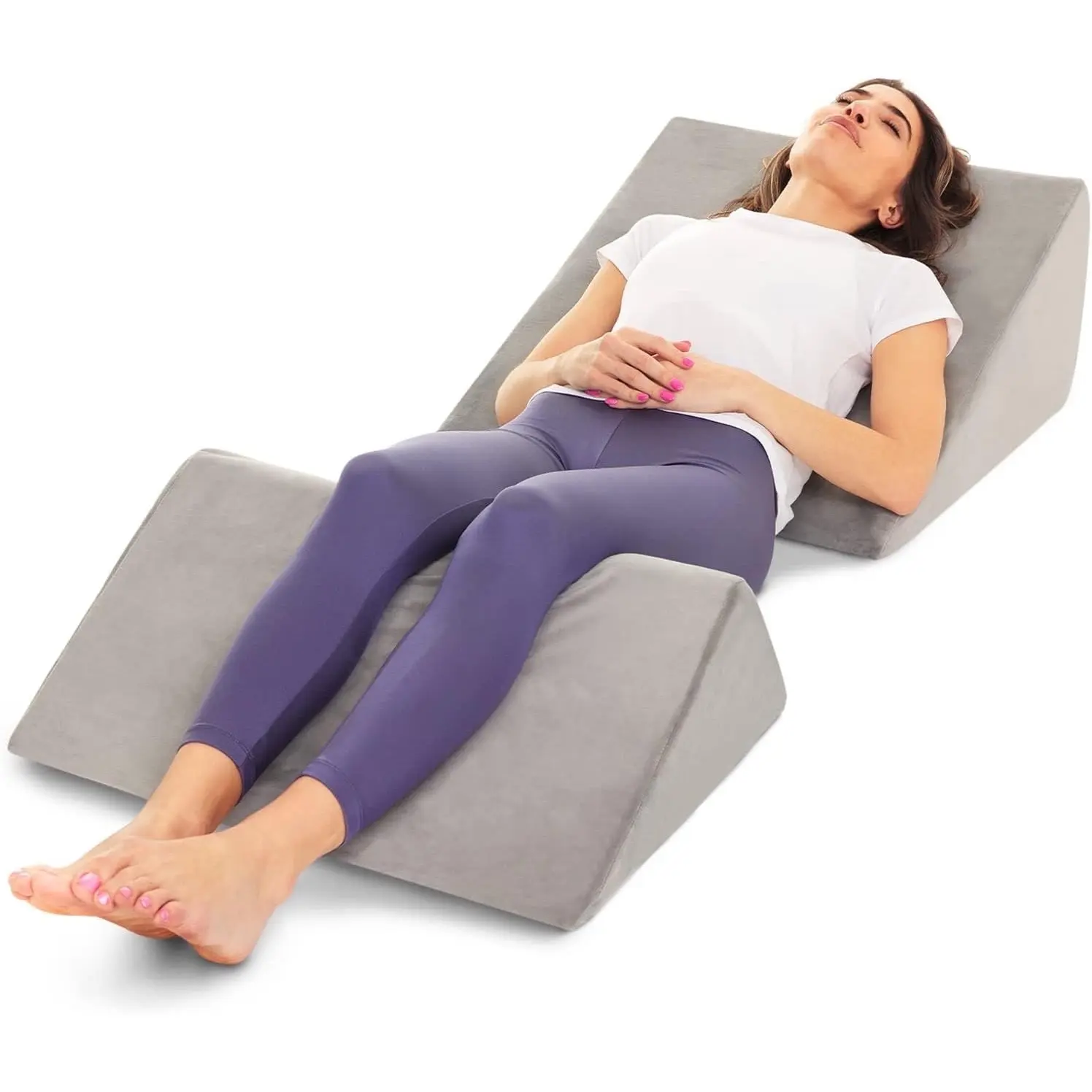 AllSett Health Bed Wedge Pillow, 2 Separate Memory Foam Incline Cushions for Legs, Knees and Back Support, Grey
