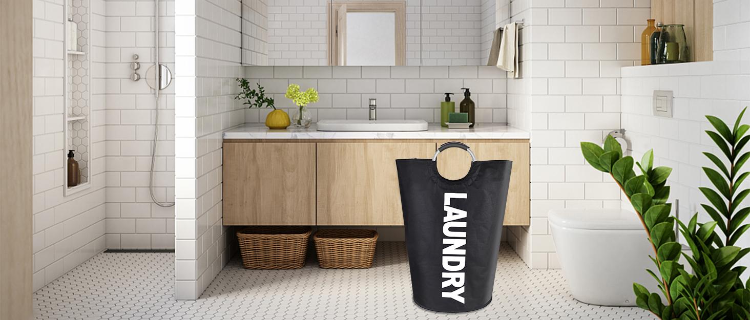 125L Large laundry basket,Collapsible laundry hamper, Tall Clothes Baskets Folding Washing Bin Foldable Fabric Hamper Bags for Bedroom, Closet,Bathroom,College,laundry bag,lightblue