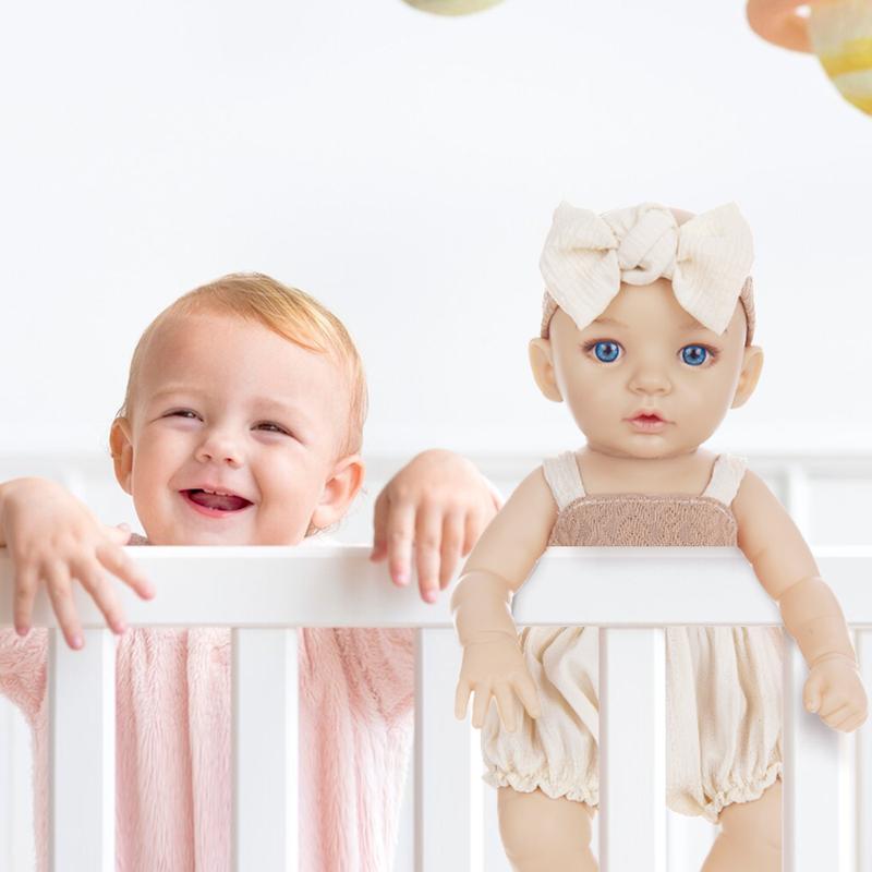 New beige dress with headband and doll 12 inch 30cm super realistic reincarnation doll, toy doll dress up party soothing doll