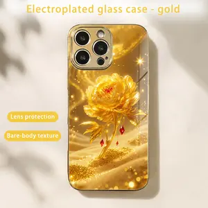 Marigold Ruby Case for iPhone 17 Pro Max 16 Pro Max 15 Plus 14 13 12 11 Samsung S26 S25 S24 S23 S22 S21 Plus S20FE A16 A56 Glass Design Fashion Premium Lens Protection Wear-Resistant Pollution Prevention Non-Slip