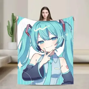 Hatsune Miku Peace Sign Teal Flannel Throw Blanket | Soft & Cozy for Adults and Children's Blankets | Kid & Adult Vocaloid Anime Art Blanket for Bed, Sofa & Decor | Birthday & Christmas Gift