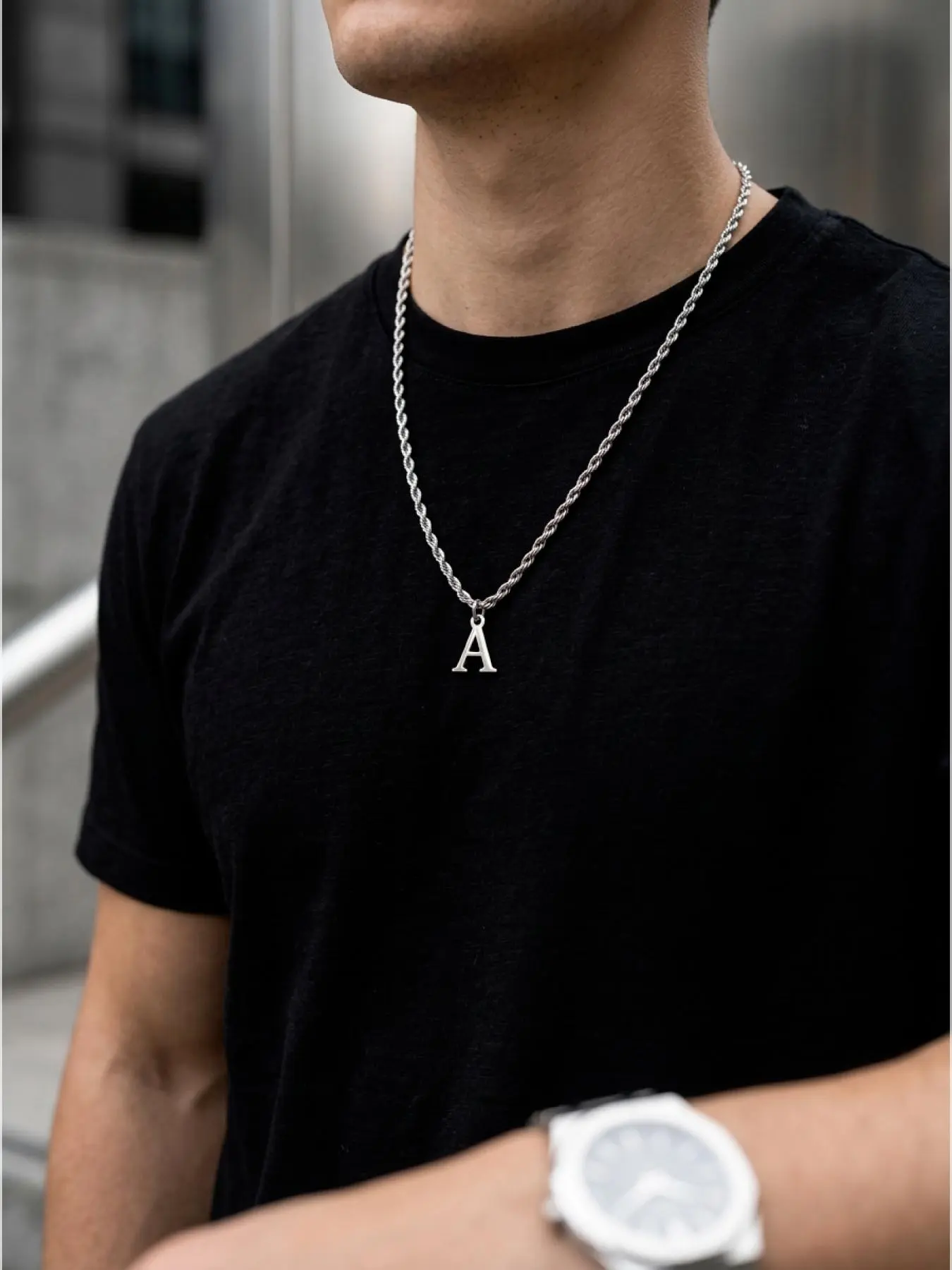Men's Silver Initial Pendant Necklace Chain A simple, classic, casual and daily style suitable for all seasons; an exquisite initial necklace and a durable, stylish accessory.