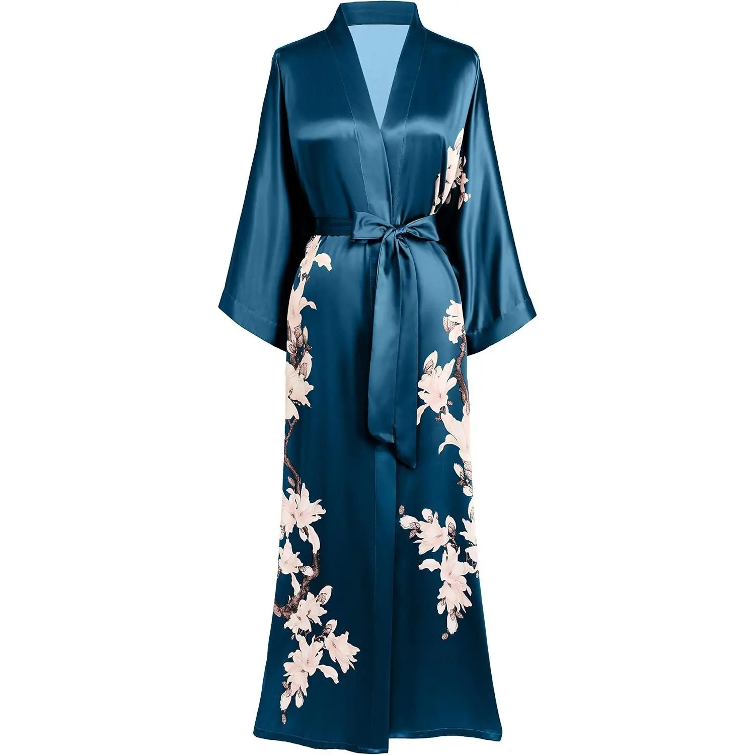 Kimono Robe Cover up with Box Long Floral Satin Sleepwear Silky Bathrobe Bachelorette Robe