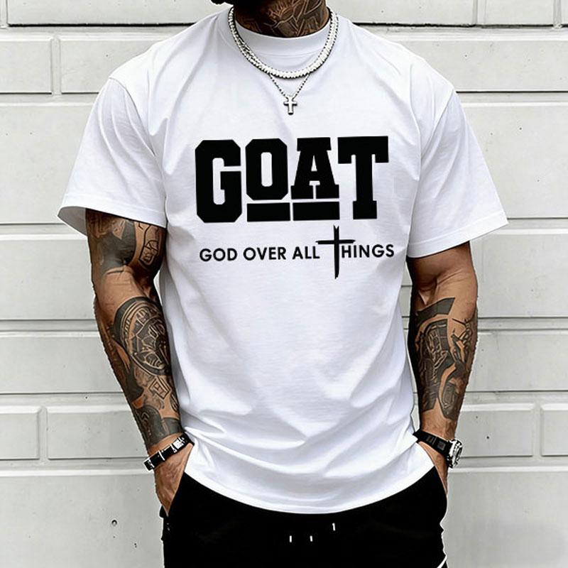 "God Over All" graphic T-shirt for men, 100% cotton, breathable loose streetwear short sleeve, urban faith style casual tee for everyday outdoor wear - trendy Christian casual top, short sleeve, menswear, T-shirt, crew neck, TikTok Shop Spring Glow Up.,su