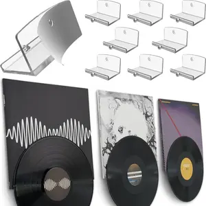 Adhesive Vinyl Wall Mount (8-Pack) – Dual Display Album and Disc, Strong Hold Record Holder, Record-Safe Easy Installation, Clear Album Wall Mount for 1LP and 2LP