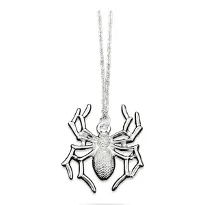 Unisex Gothic Spider Pendant Necklace - Edgy Y2K Silver Tone Statement Jewelry, Alt Fashion Whimsigoth Collarbone Chain for Men, Women & Halloween