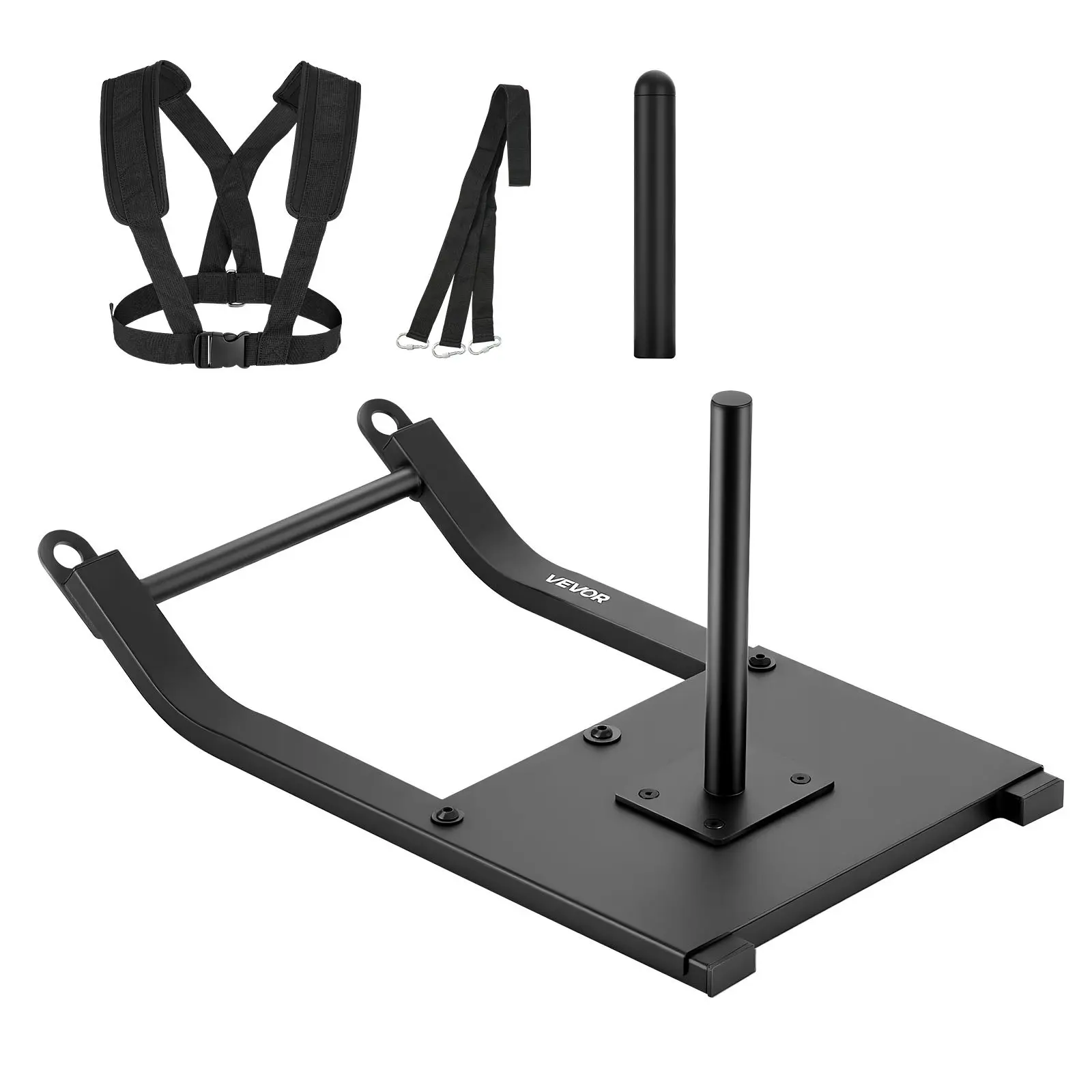 VEVOR Weight Sled, Steel Power Sled, Fitness Strength Training Sleds for Athletic Exercise Speed Improvement, Workout Fitness Equipment with Harness, Compatible with 1/2 in Weight Plates, Black