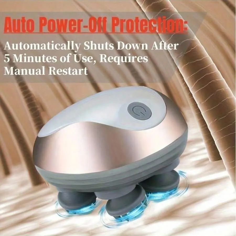 Electric scalp massager, Type-C charging (including 500mah lithium battery).Three-speed speed regulation, one-button free switching.Equipped with 4 detachable silicone massage claws.Suitable for head, neck, arm and leg massage.