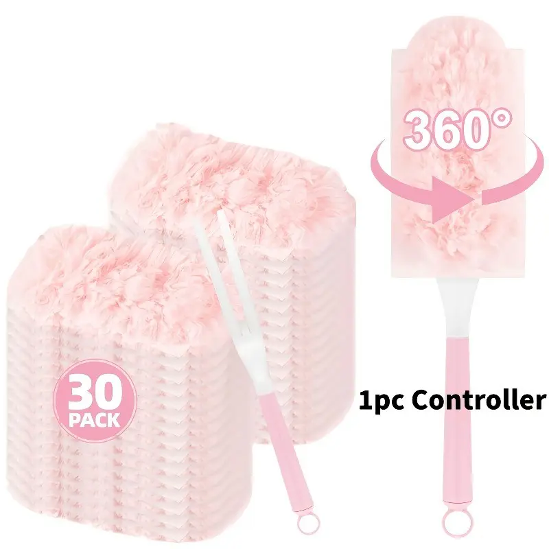 30-Pack Disposable Electrostatic Duster with Handle, Replaceable Head for Electrostatic Dust Removal, Home, Car, Electronics, Keyboard, Furniture Cleaning
