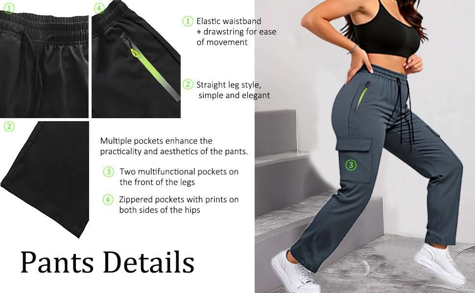 Women's Regular Fit Cargo Pants - 4 Functional Pockets (Including Zip Pocket) with Adjustable Drawstring Waist | All-Season Comfort in Smooth, Durable Fabric | Versatile for Casual Wear & Outdoor Activities