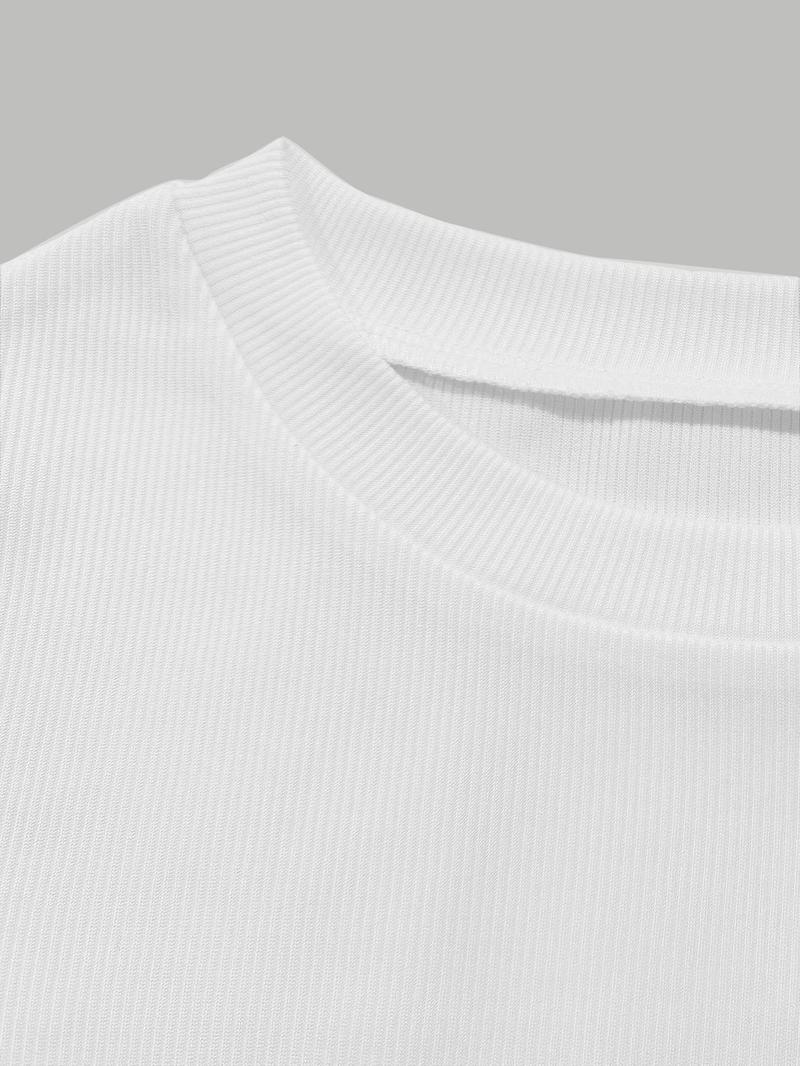 Women's Solid Ruched Ribbed Tee & Pocket Cargo Pants Two-piece Set, Street Fashion Short Sleeve T-shirt & Elastic Waist Trousers for Daily Wear, Ladies Two-piece Outfits for All Seasons