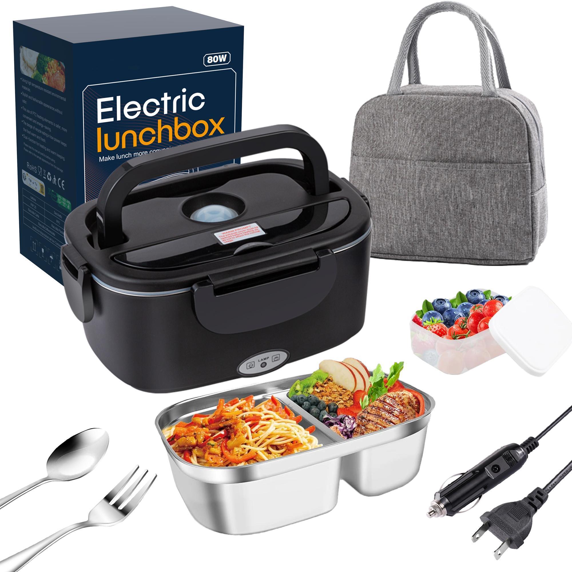 Electric Lunch Box Food Heater 80W，12V/24V/110v Self Heating LunchboxFor Work/Car/Truck with insulated Bag，1.5/1.8L,dealsforyoudays