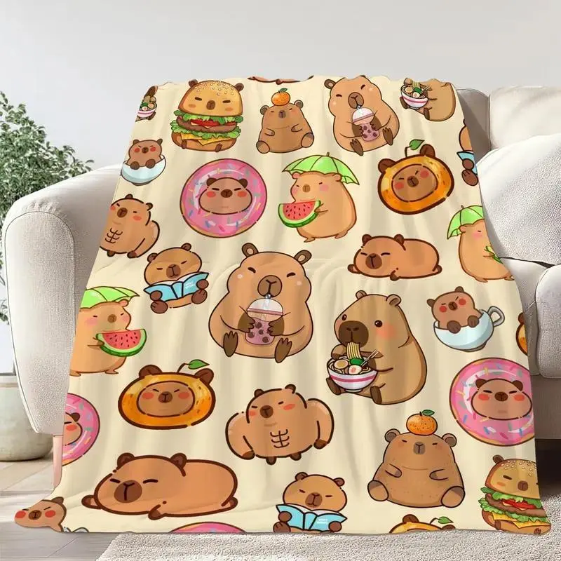 Capybara Gifts Blanket, Soft Flannel Cooling Throw for Kids Boys Girls, Cute Animal Cooling Blankets for Teens Birthday, Cozy Kawaii Decor for Room Couch Sofa, Anime Travel Warm Blankets All Seasons