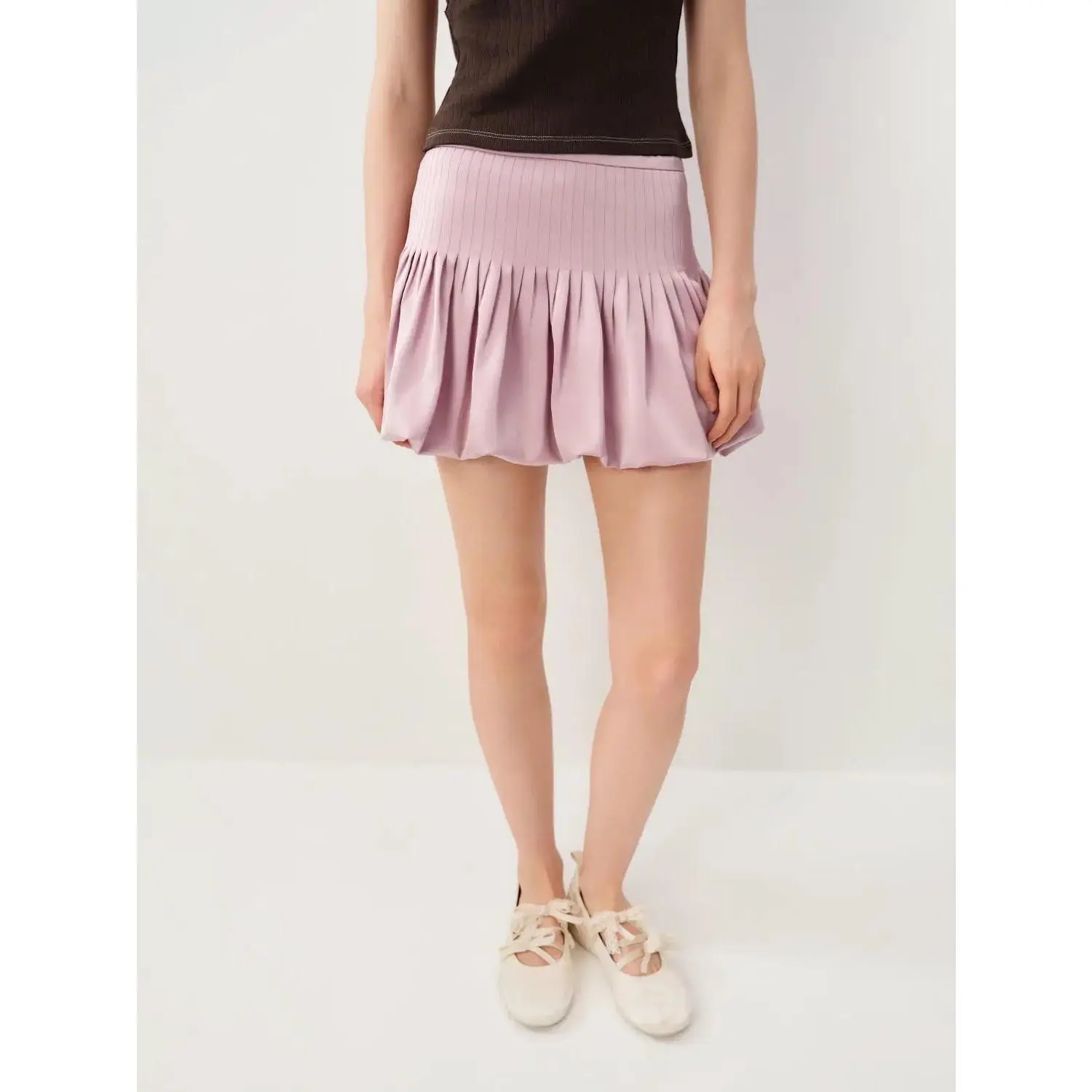 URBAN REVIVO Women's Pink A-Line Mini Skirt with a Dressy High Waist and Voluminous Gathered Bubble Hem, Bottom