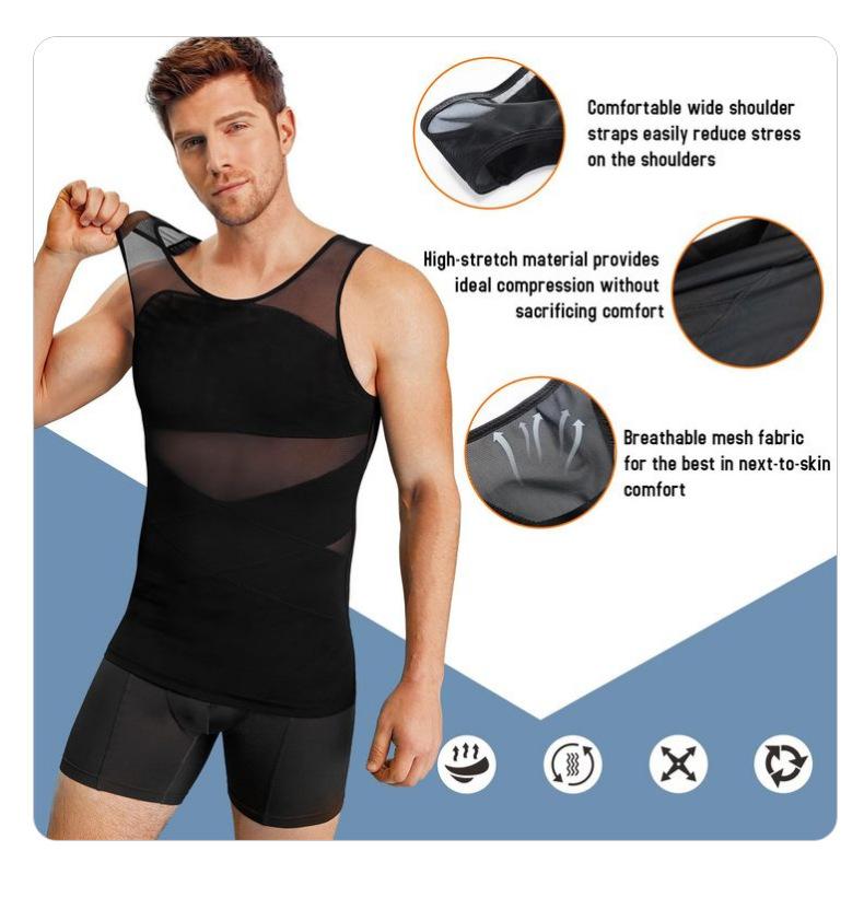 Men's Slimming Vest High-Elastic Mesh Thin Chest Shaper Tummy Control Top