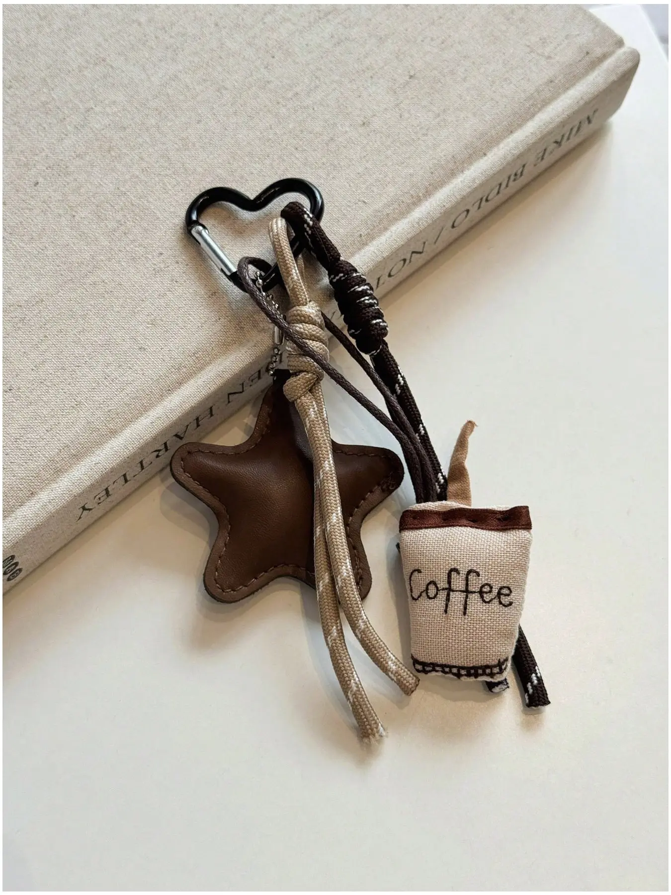 Coffee Star Knot Bag Charm Keychain, Cute Aesthetic Purse Pendant for Women, Lightweight Stylish Travel & Daily Use Bag Accessory