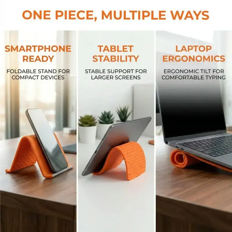 Flexible Silicone Aluminum Phone Holder, Multi-Function Foldable Stand for Phones Tablets Laptops, Portable Desk Lazy Support